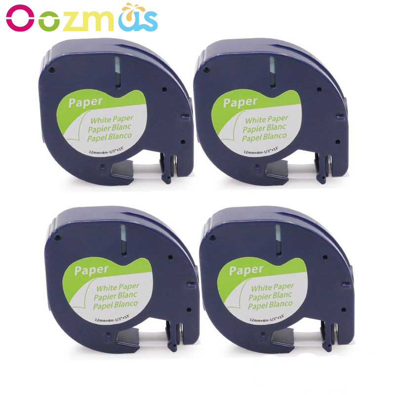 Oozmas 4pcs 12mm Compatible For Dymo LT 91200 Label Tape Black on White for Dymo Lable Maker LetraTag Printer Ribbon