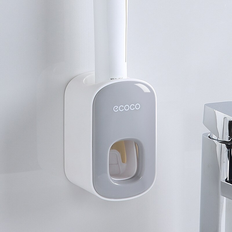 Soporte para cepillo de dientes multiusos, dispensador automático de pasta dental, estante de almacenamiento de maquillaje, juegos de accesorios de baño, artículos para el hogar: Gray Squeezer