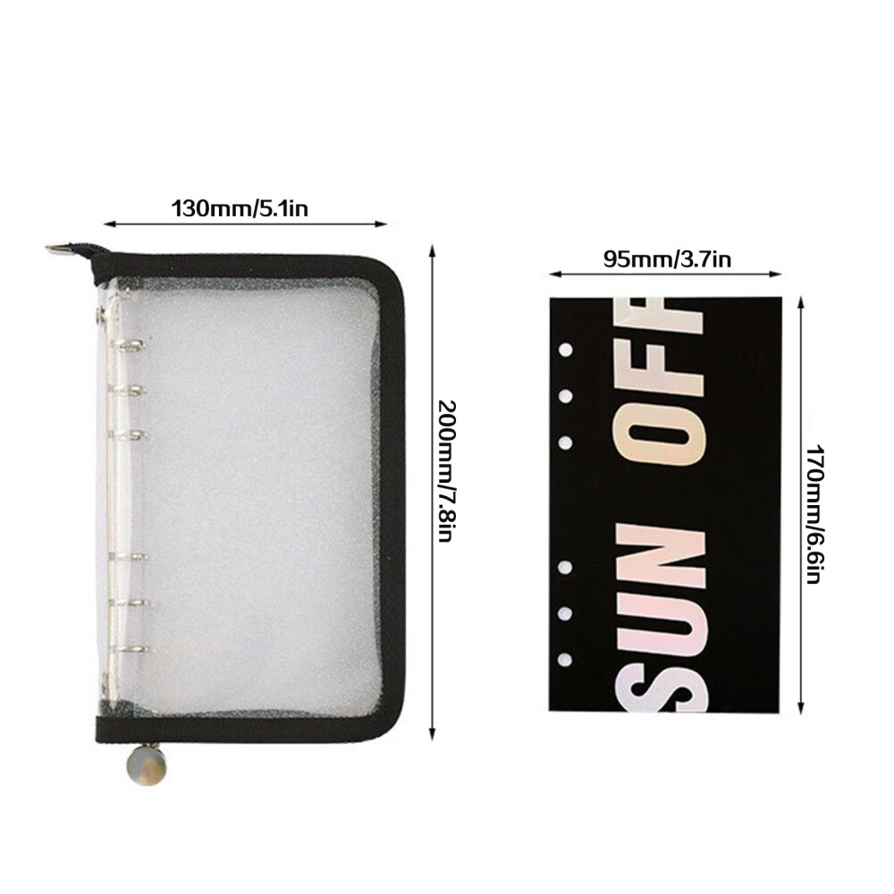 Zip Transparent Notebook Shell Binder Leaf Journal Planner Loose Zipper 130*200mm PVC Environmental A6 Office Stationery