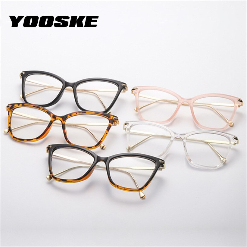 Monturas para gafas de gato YOOSKE, marco de Metal para mujer, Disgner, gafas ópticas para mujer, monturas transparentes, gafas Vintage