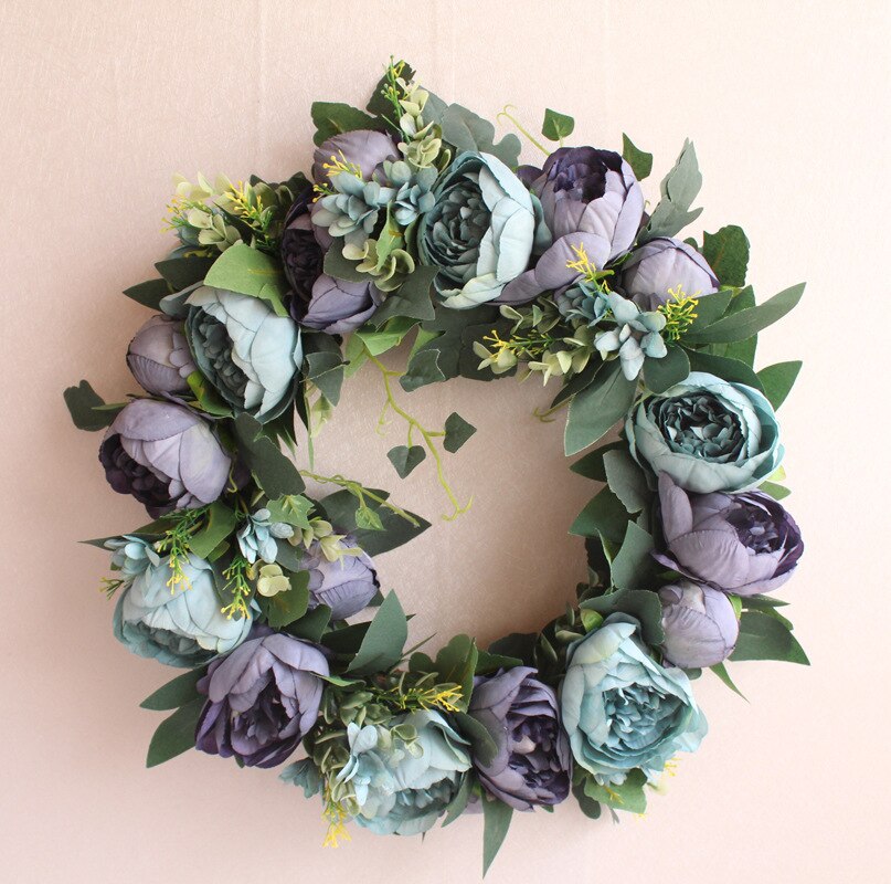 Peonies Wreaths for Door Artifical Peony Flower Wreath Outdoor Indoor Home Decor Florals Silk Wedding Spring Summer Door Wreath: blue