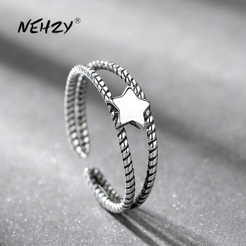 NEHZY 925 bague en argent sterling creux étoile à cinq branches femme bijoux ouverture réglable bague Thai argent