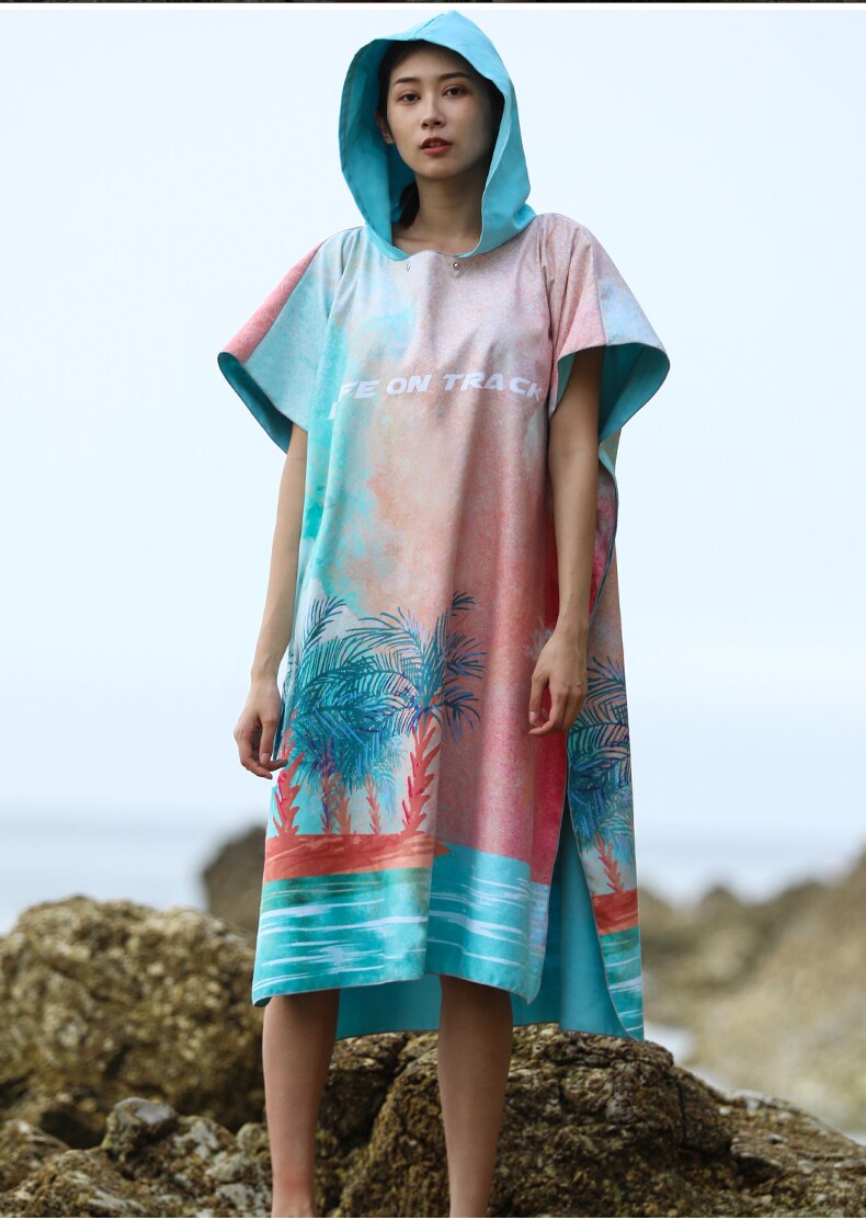 Microfiber Women Swimming Diving Bathrobe Cloak Printing Changing Robe Bath Towel Outdoor Hooded Beach Towel Poncho