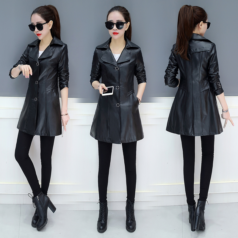 Chaqueta de cuero de imitación de para mujer primavera otoño nueva talla grande delgada de cuero PU chaqueta de motorista Casual abrigo femenino 4XL