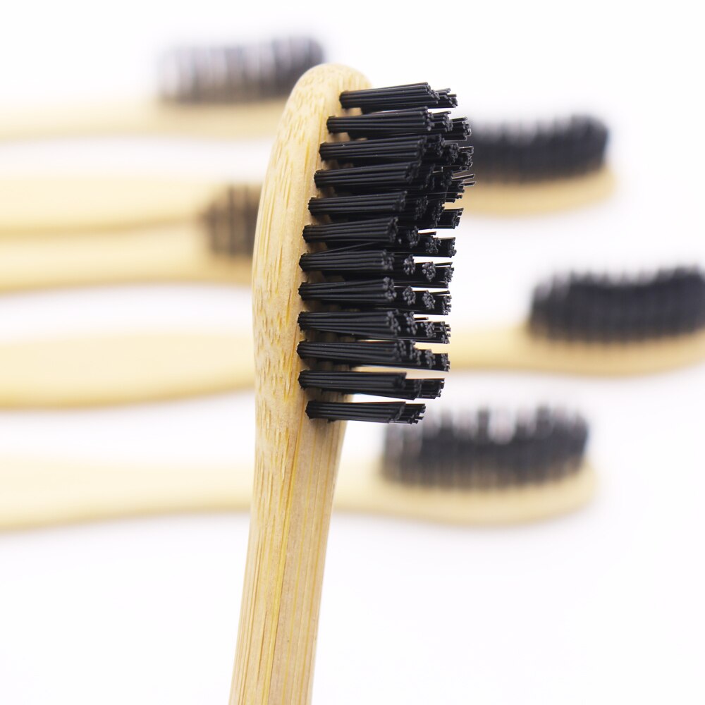 8 stycken svart 100%  bambu tandborste trä tandborste hård tandborste hårt borst handtag i trä