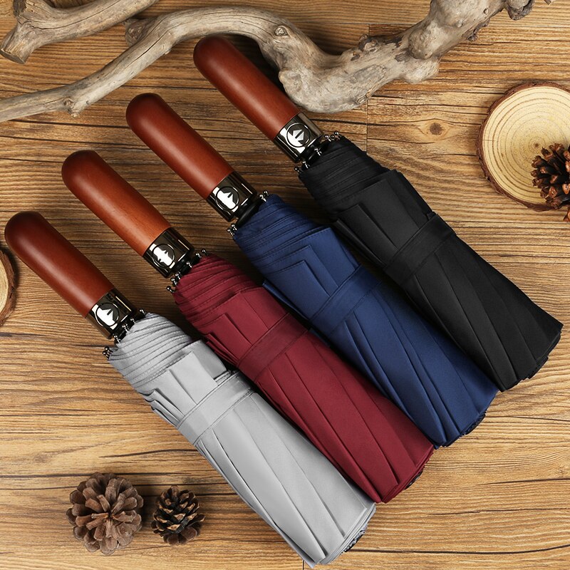 PALONY Three-folding Automatic Long Straight Handle Rainproof 8 Colours Outdoor Women Men 10 Ribs Windproof Structure