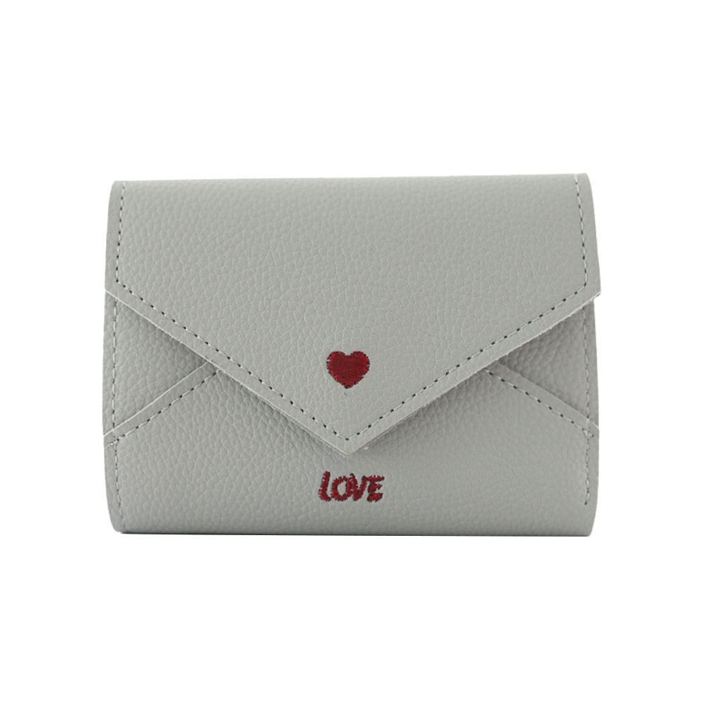 Heart Pattern Portable Mini PU Leather Multifunctional Small Embroidery Coin Pocket Three Fold Card Slots Women Wallet
