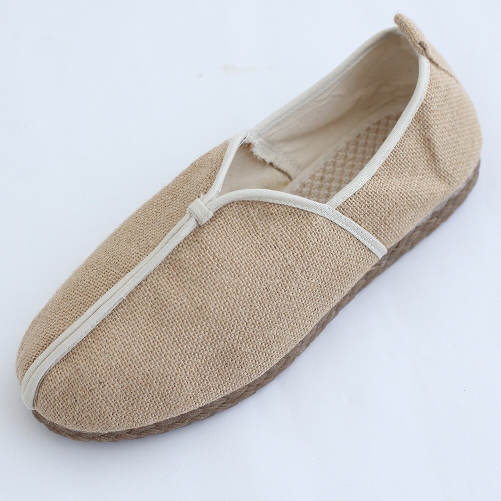 Mocasines de lino hechos a mano para hombre y mujer, alpargatas de color caqui con suela de goma, zapatos de cáñamo Retro Unisex, cómodos y planos sin cordones