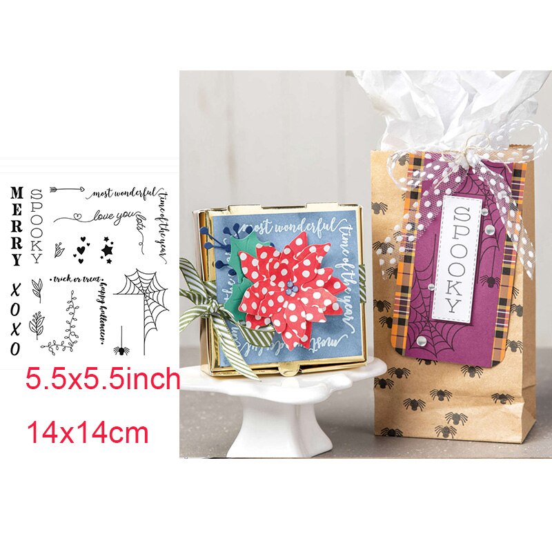 Kerstscènes met vrolijke halloween-heksen, zwarte katten, kabouters, transparante stempels voor doe-het-zelf scrapbooking, knutselen, kaarten maken: 11