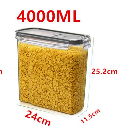2.5L/4L Airtight Food Storage Containers High capacity Tank Household Cereal box with Black Locking Lids Sealed Kitchen Tool: 4000ml