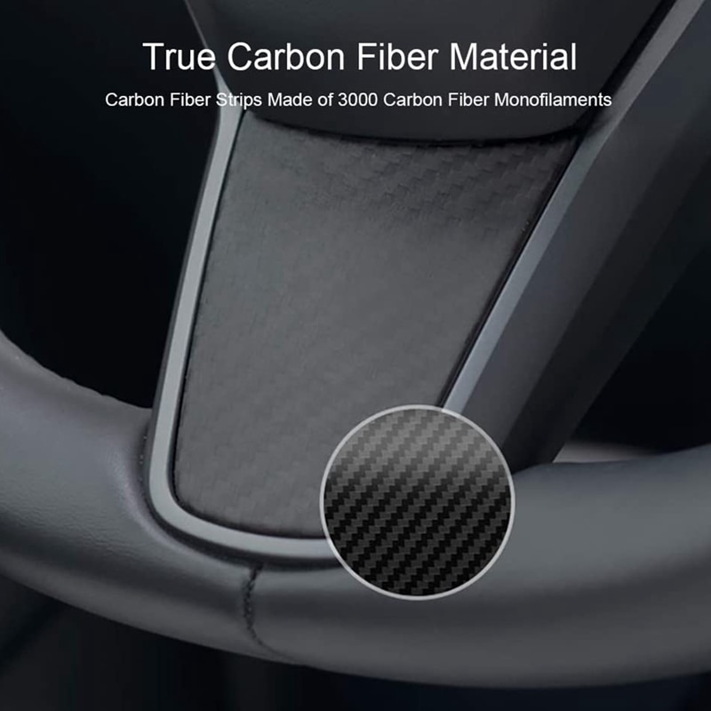 Glossy Real Carbon Fiber for Tesla Model 3 Steering Wheel Button Trim Cover Car Inner Frame Decor Accessories