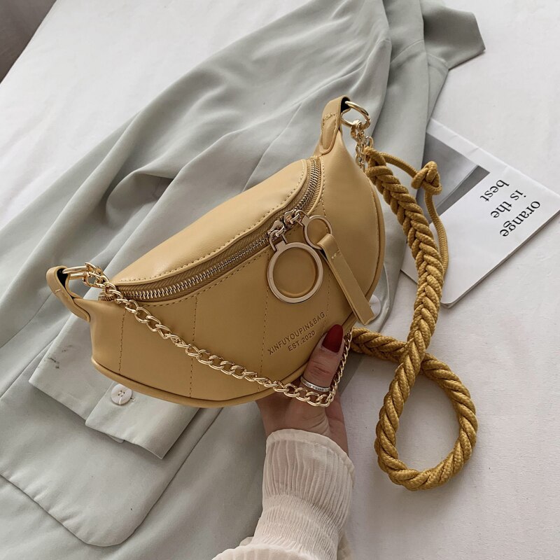 Bolso bandolera para mujer, con cremallera, cadena de correas giratorias, bolso femenino pequeño de piel sintética, bolso de pecho para Cartera de diario, bolso puro: Yellow