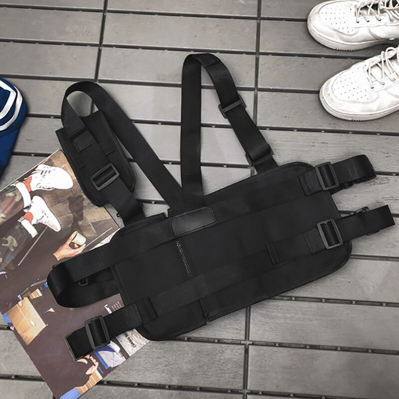 Saco de equipamento de peito feminino pacote de cintura hip hop ombro crossbody homem west vest peito preto streetwear sacos