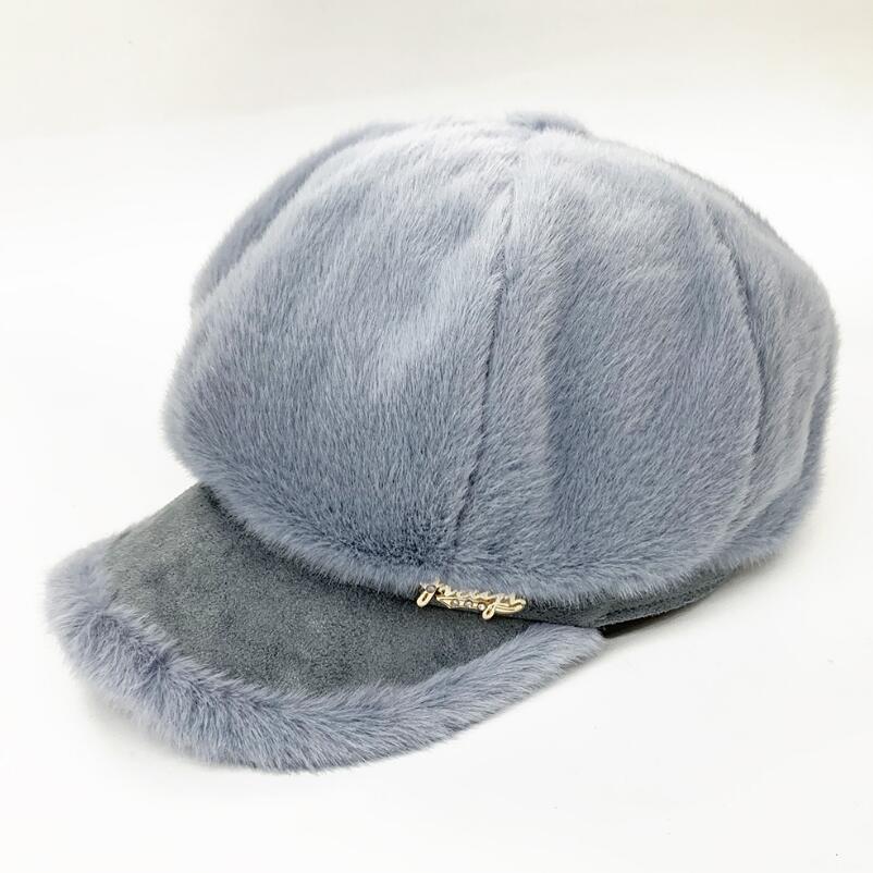 Hatte til kvinder imiteret pels plys tyknet varm ottekantet hat efterår vinter koreansk hat afslappet newsboy hætter