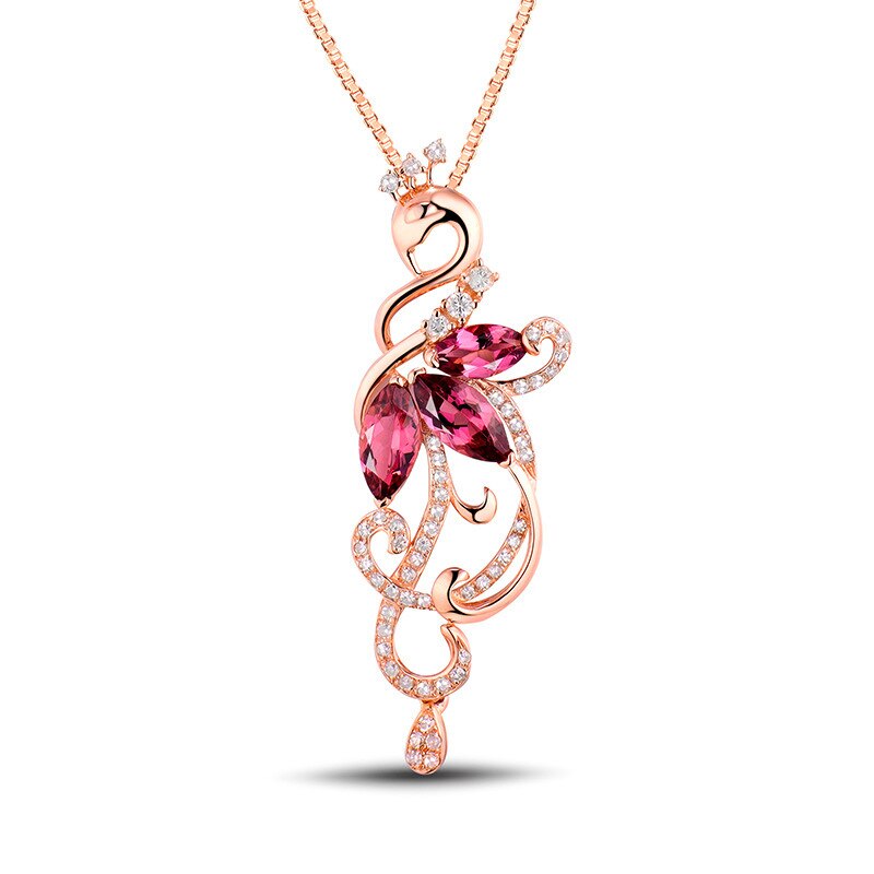 OMHXZJ Europese Mode Vrouw Meisje Party Huwelijkscadeau Phoenix Ruby Zirkoon 18KT Rose Gouden Ketting Hanger Charm CA189