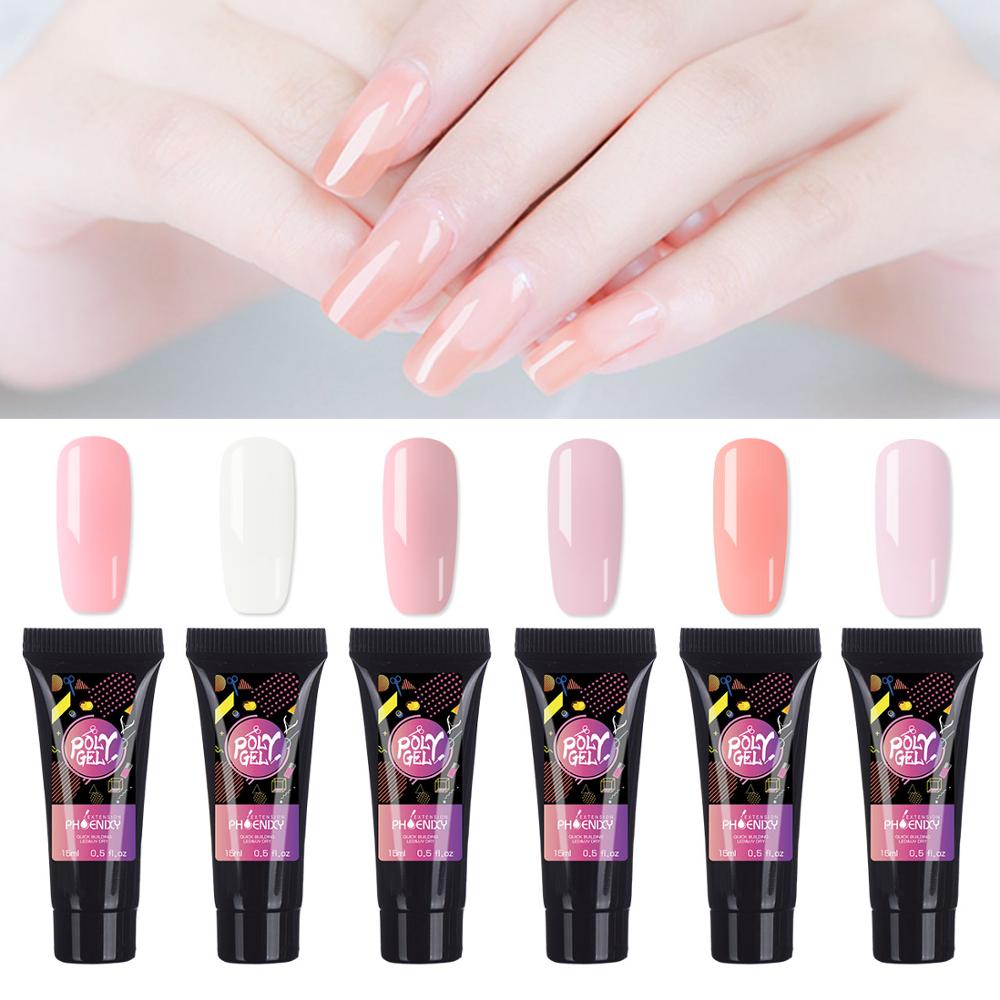 Komplet polygel neglesæt med 36w uv led lampe forlængelse gel sæt hårdt gelé builder gel nail art værktøjer til manicure: Kun poly gel 6pc