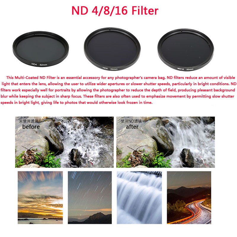 Juego de filtros para GoPro Hero 7, 6, 5, accesorios, lente estrella 52mm ND 4/8/16/ CPL/UV/MC/filtro de color rojo con anillo adaptador de tapa de lente