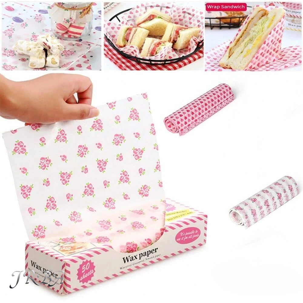 50 Stück Wachspapier, Lebensmittelverpackungspapier, fettdichtes Backseifen-Verpackungspapier, Sandwich, Hamburger, Lebensmittel, Süßigkeiten, fettdichtes Wachspapier