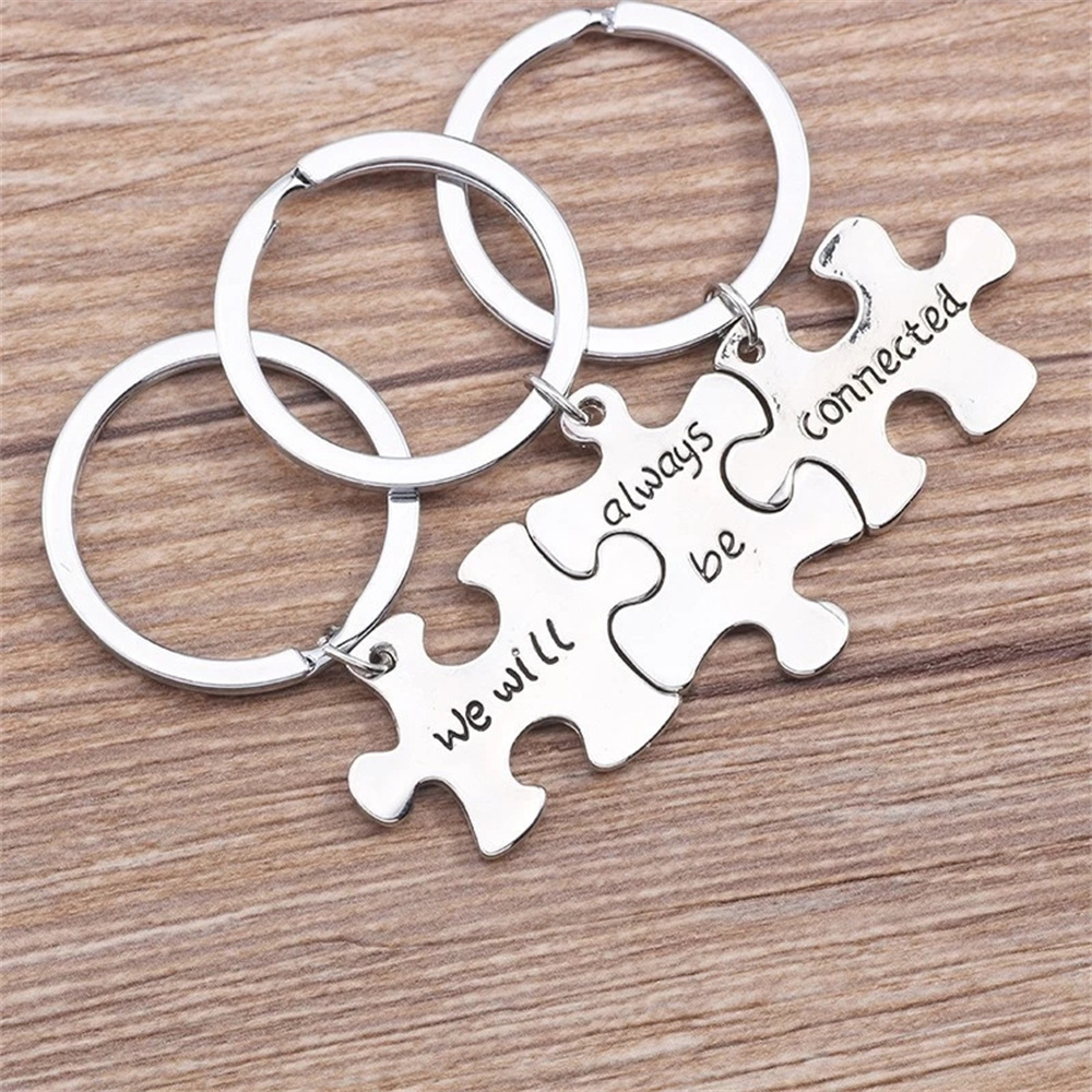 Trendy beste vrienden sleutelhanger gesneden We zullen altijd verbonden zijn sleutelhanger 3-delige puzzel geometrie sleutelhangers Bff sieraden Llaveros