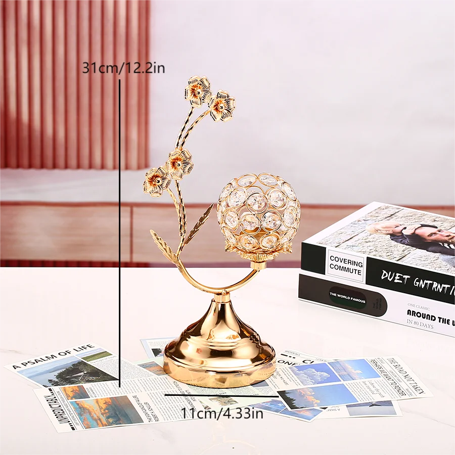 1 portavelas de cristal dorado, candelabro de hierro, candelabro pequeño Vintage en forma de flor para mesa, decoración del hogar, boda Shilajit