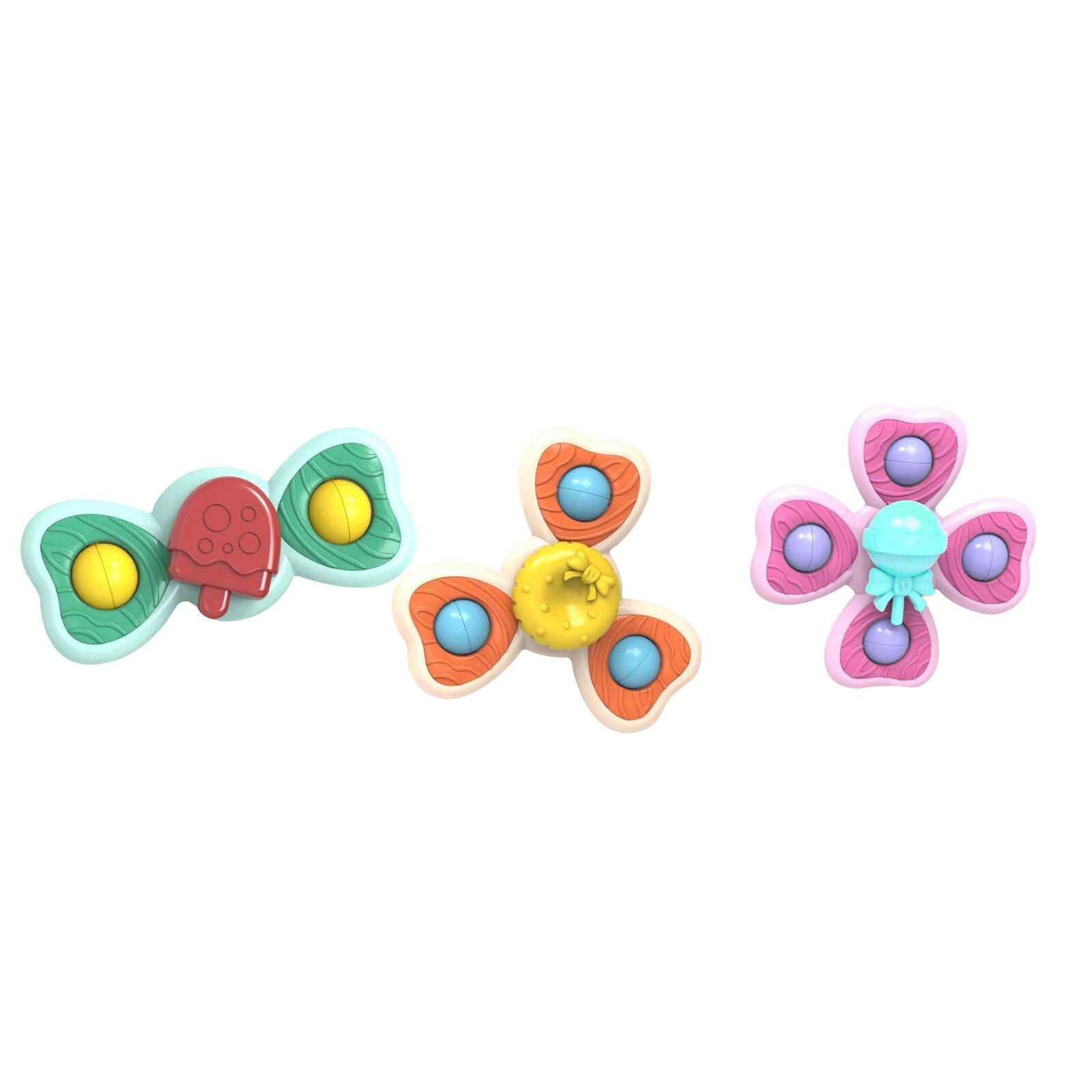 3Pcs Roterende Speelgoed Kinderen Decompressie Speelgoed Ijs Cartoon Roterende Zuig Speelgoed Zuignap Roterende: Default Title