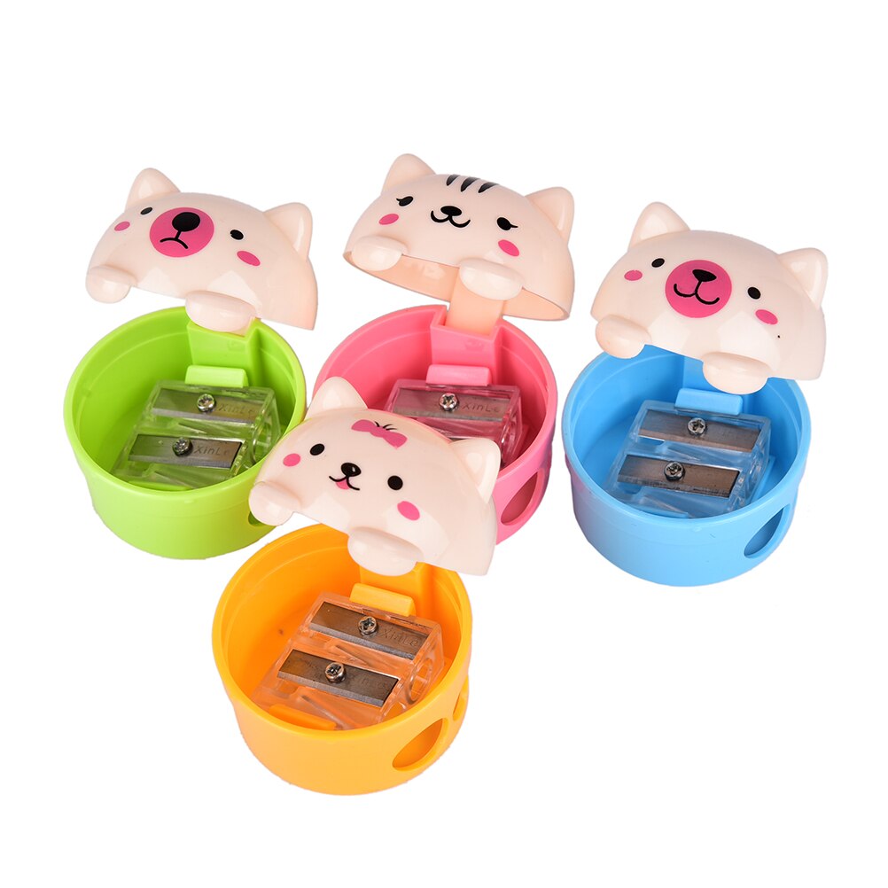 1PCS Novelty Double Holes Pencil Sharpener Cat and Bear Plastic Pencil Sharpener Pencil Cutter Knife School Student Supplies
