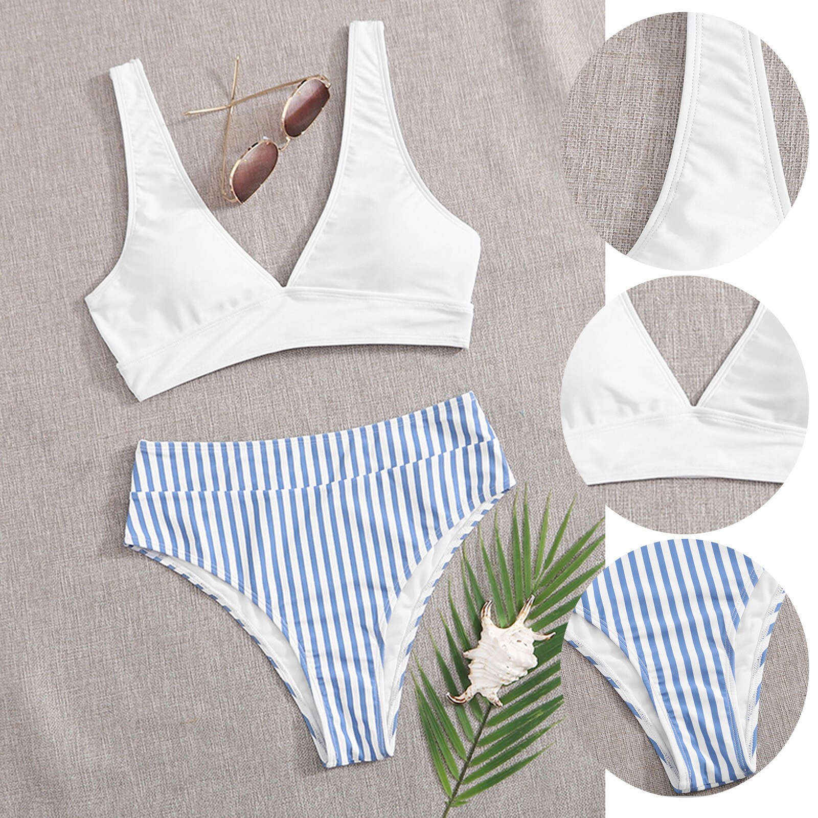 Women's High Waist Bikini Set - Sexy Sport Swimsuit - High Cut Bandeau - Polyester