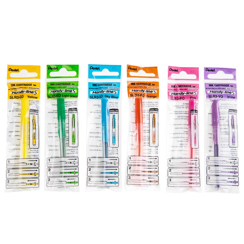 Pentel Handy Line S Highligter Marker Retractable Refillable Blue/Violet/Orange/Yellow/Pink/Green SXS15