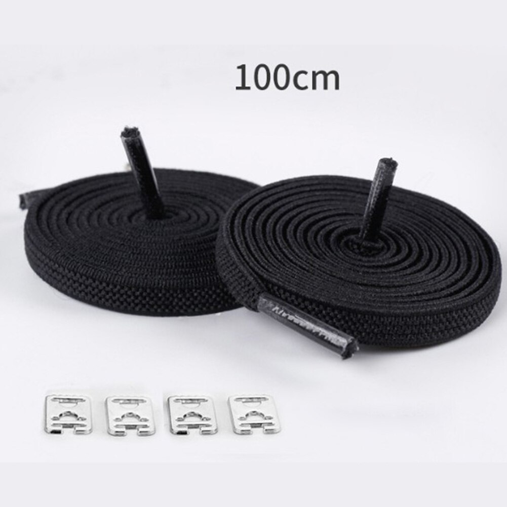 1 par 100cm uden binde elastiske snørebånd strækbare gummisnørebånd voksne børn hurtige og nemme sneakers elastiske snørebånd cordones: Sort