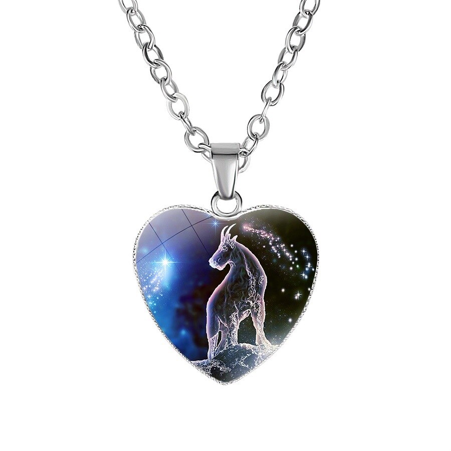 12 Sterrenbeeld Ketting Voor Vrouwen Glas Constellation Hart Vormige Hanger Kettingen Choker Vrouwelijke Mode Verjaardag Sieraden: Capricorn