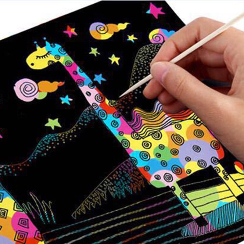 10 stuks 26 cm X 19 cm Scratch Art Paper Magic Schilderen Papier met Tekening Stick Voor Kinderen Educatief Speelgoed kleurrijke Tekening Speelgoed