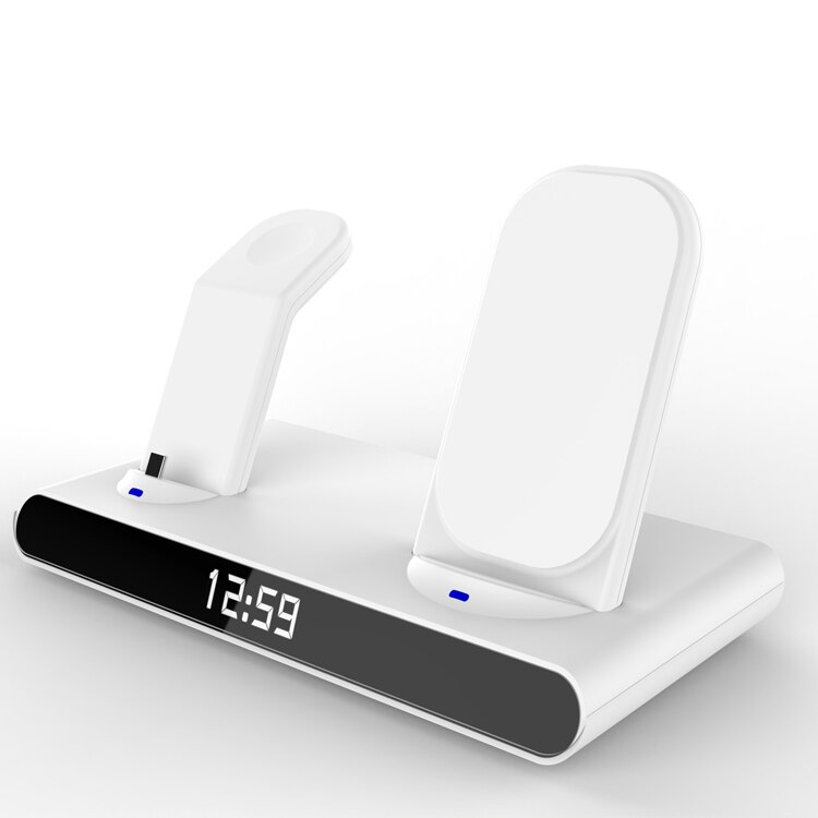 3 in 1 kabellos Ladestation Für iPhone 13 12 11 Profi Max/Apfel Uhr/AirPods LED Digital wecker Drahtlose Ladegerät Stehen: Weiß