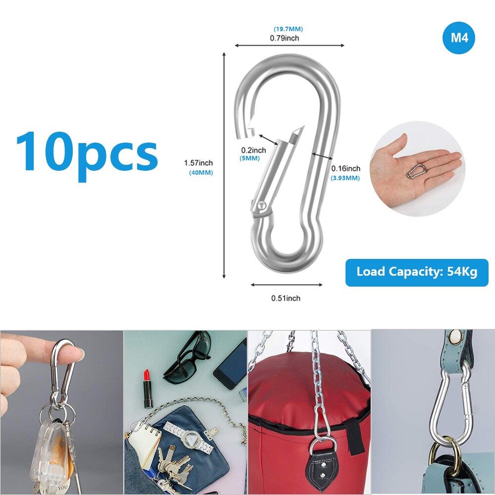 10PCS Stainless Steel Carabiners Clips 1.57 Inch Small Caribeaner Spring Snap Hooks Heavy Duty Keychain Clip Qick Link for Keys: Default Title