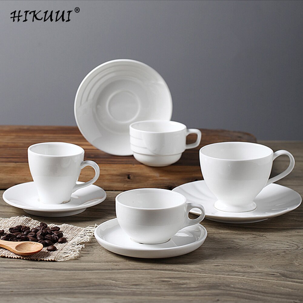 Juego de tazas de café de porcelana blanca con platillo, taza de café y té de cerámica, taza de café y platillo