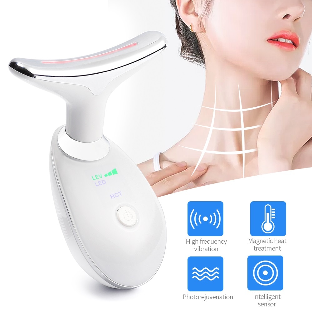 Fjern dobbelthage hals enhed ansigt slankende løfte massager ems vibration foton varme terapi hals rynke remover v-face