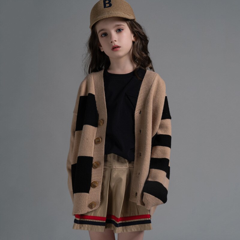 Cárdigan para niñas, suéteres para otoño, ropa para niños, atuendos para niños, abrigo cálido suave de invierno, suéter de punto para niños a rayas
