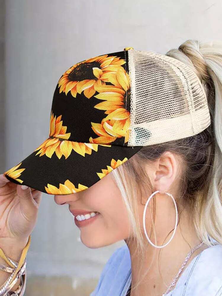Berretto da Baseball con scollo incrociato incrociato in maglia di girasole cappellino da Baseball in maglia Casual cappelli Snapback regolabili