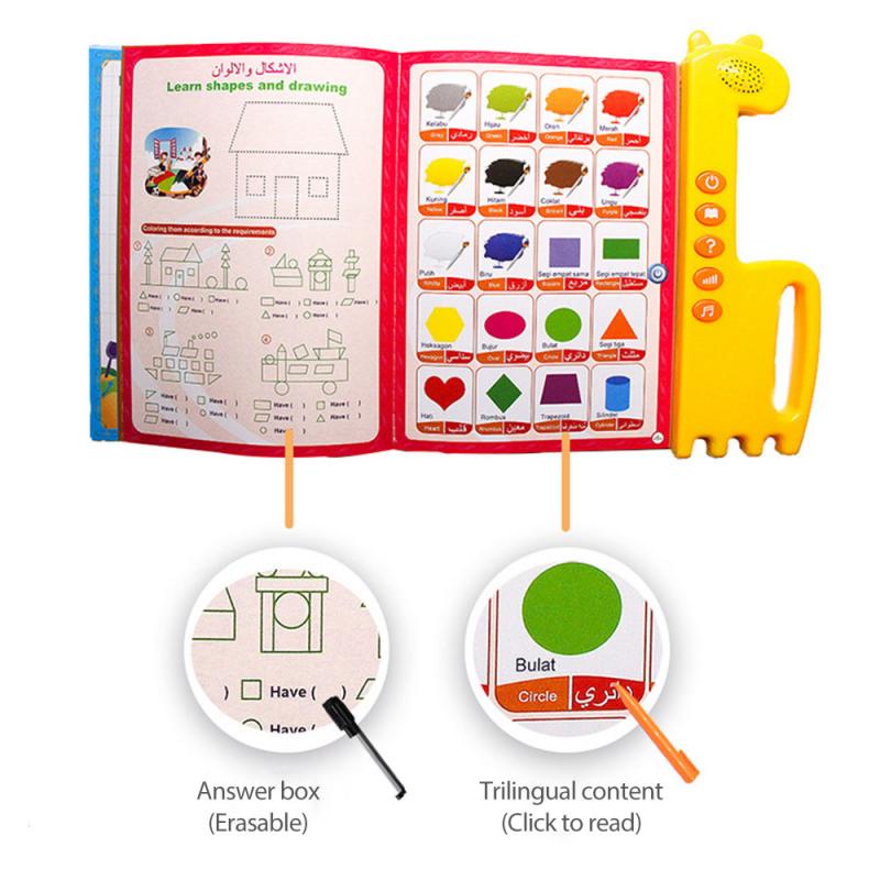 Malese inglese arabo educazione precoce Puzzle giocattolo apprendimento Audio e-book Trilingual bambini che imparano i giocattoli della macchina