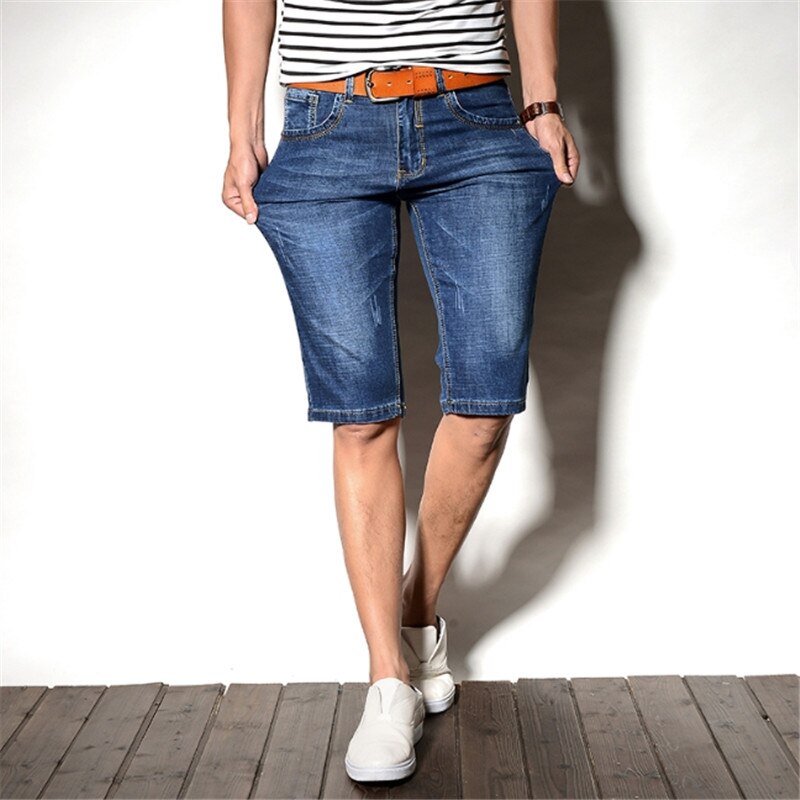 Male Summer Bermuda Summer Plus Size 36 38 40 42 Shorts Men Classic Blue Breathable Denim Jeans Casual Solid Short