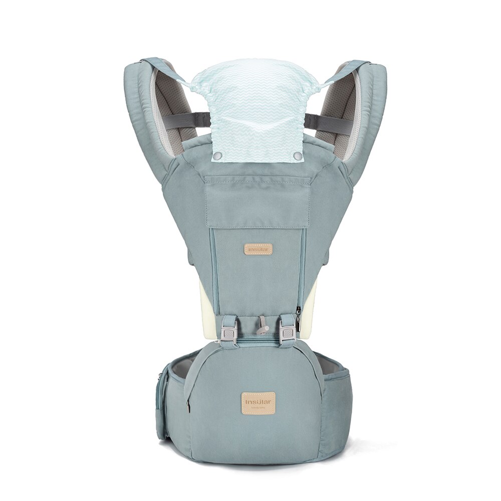 Ergonômico para bebê, mochila para carregar bebês portátil, espessante nos ombros, 360, com capuz canguru, 0 a 36 meses: Cyan