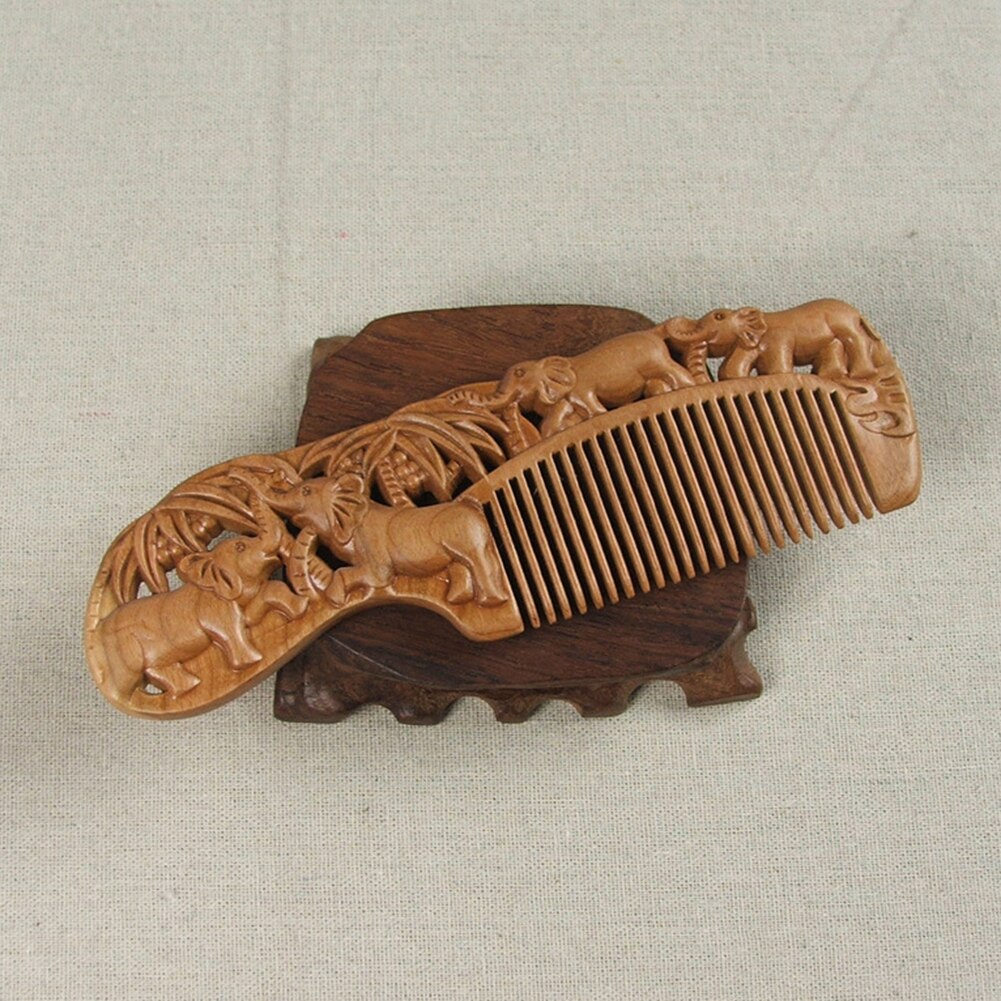 Handgemaakte Bericht Kam Natuurlijke Perzik Houten Kam Olifant Carving Anti Statische Spa Bericht Kam Hair Styling Tool
