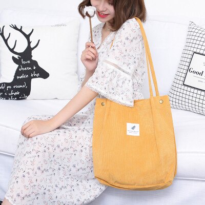 Canvas Women's Bag Thickened Corduroy 4-Way Buckle Bag Large Capacity Portable Shoulder Bag: Ginger