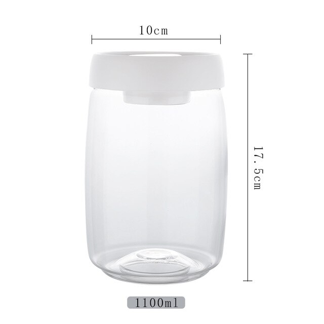 Vacuum storage bottle sealed glass bottle coffee storage jar food container storage tank kitchen storage tank transparent: 1100ml