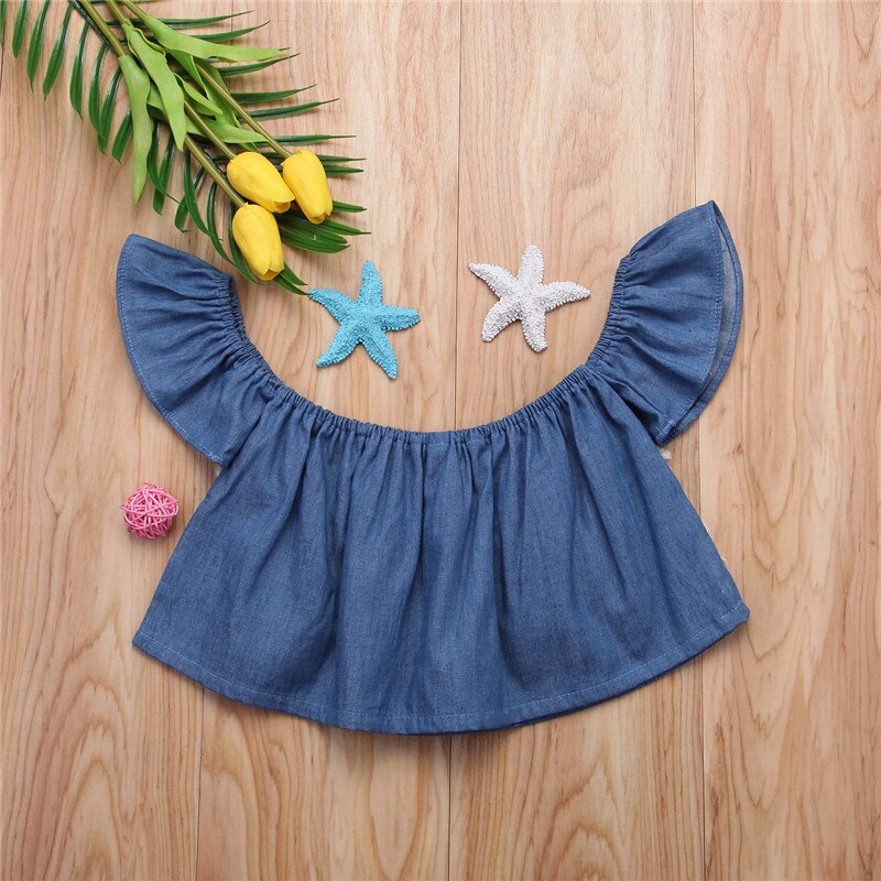 Style Infant Toddler Baby Girls Clothes Denim Off Shoulder Tops T-shirt Summer Sunsuit Baby Clothing 0-24M