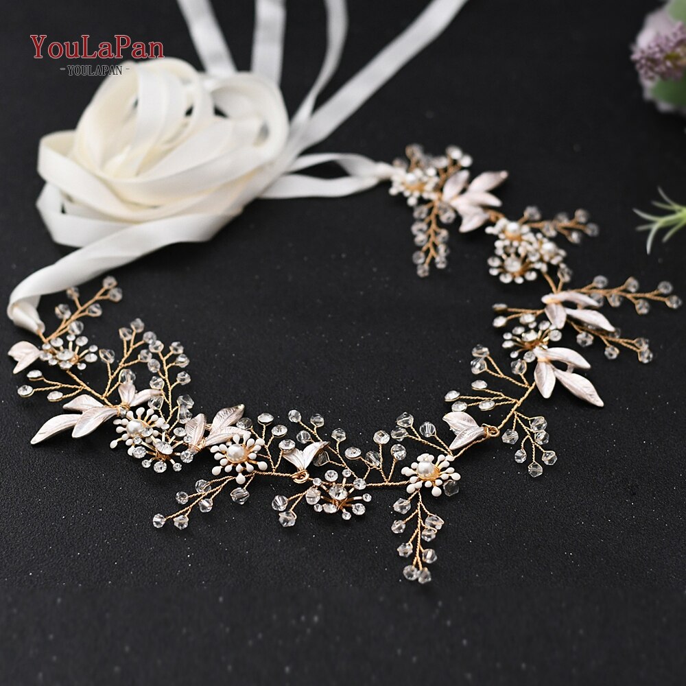 YouLaPan SH294 Simple Bridal Dresses Belt Rose Gold Wedding Dress Accessories Women Waist Belt Flower Bridal Sash Crystal Belt
