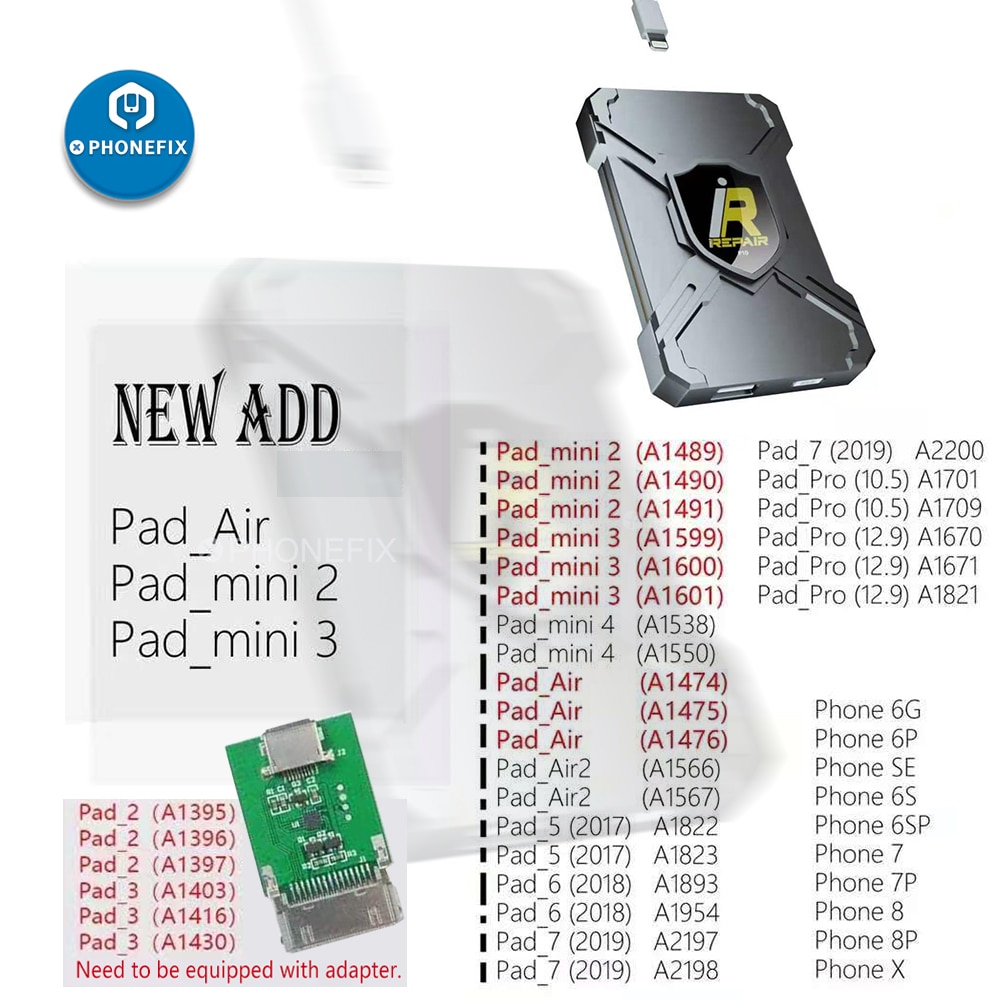 Adaptador de pantalla púrpura para iRepair P10 mágico, herramienta de diagnóstico Mini DFU para iPad 2/3, sin disco duro de desmontaje, lectura y escritura SN