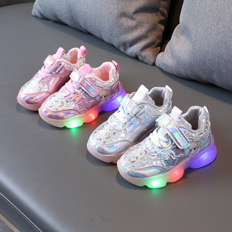 Botas bonitas con luces Led para niñas, zapatos brillantes suaves, Tenis de dibujos animados, , talla 21-30