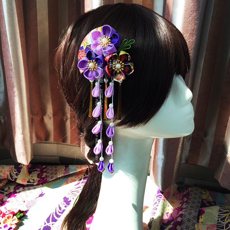 Estilo japonés hecho a mano flor de cerezo Clip para el pelo horquilla de adorno tocado clásico fotografía accesorios para el cabello nupcial