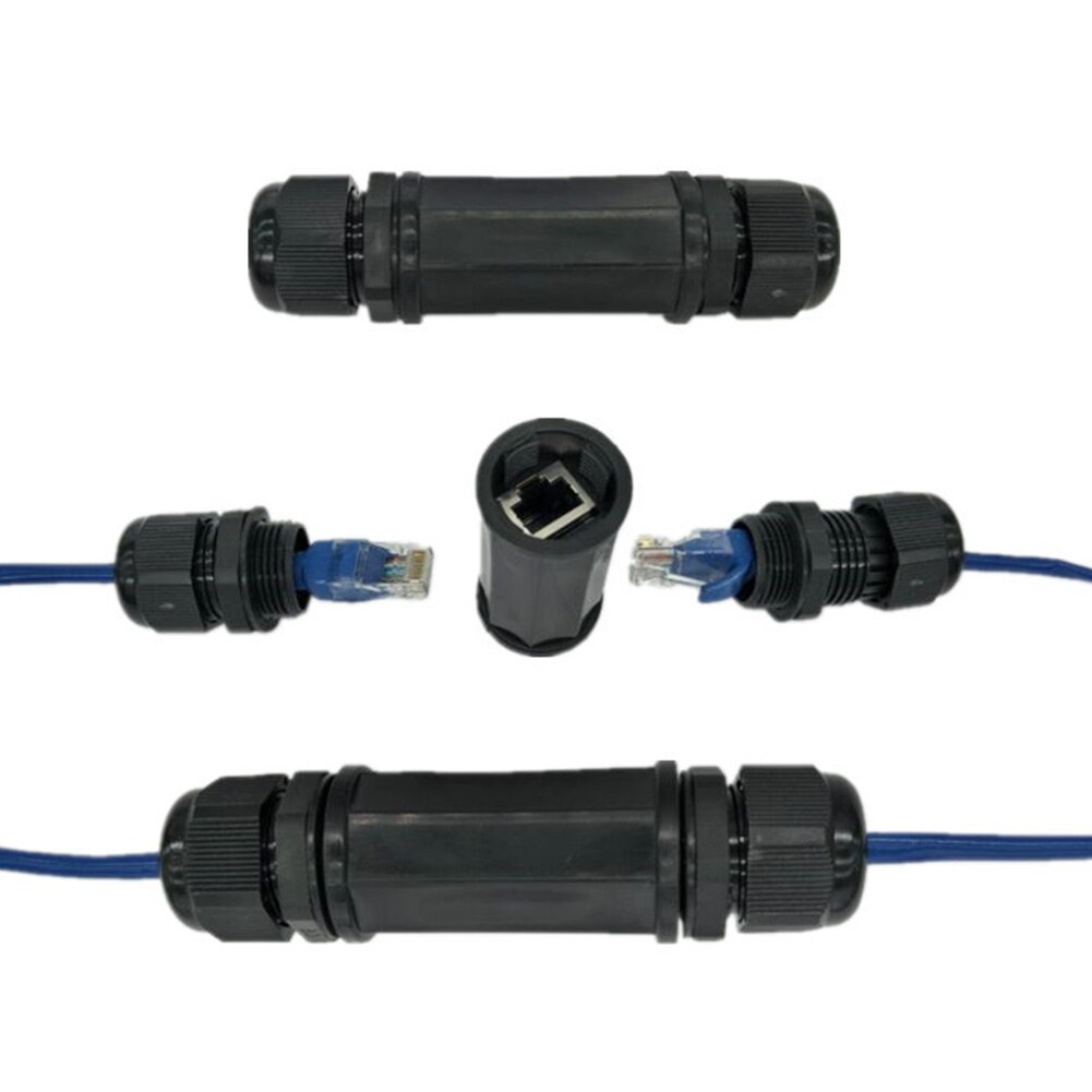 LAN Black RJ45 Female Network Cable Connector Waterproof Coupler ABS IP67 Dustproof Ethernet Double Head Adapter Outdoor