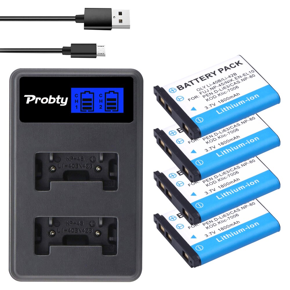 Li-40B Li-42B EN-EL10 Battery + Li 40B Battery Charger for Olympus Li 40B 42B, Nikon EN EL10, FinePix XP70 XP60 XP50 T550: Pink